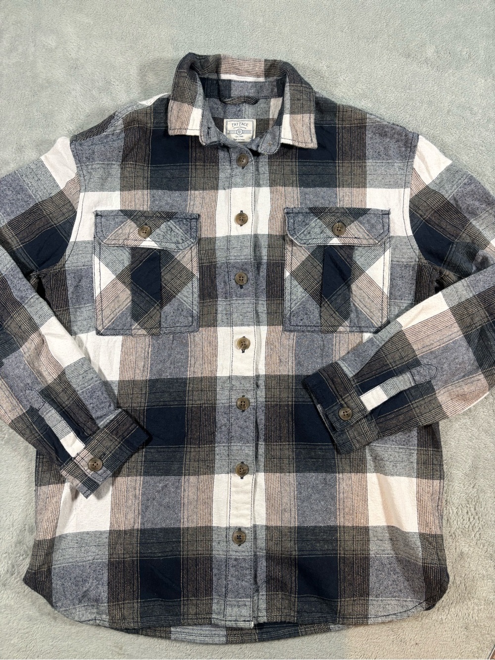 FatFace Blue Grey Plaid Flannel Shirt Jacket Shacket Size 2
